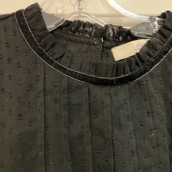 Loft, black Swiss dot, sheer sleeves, velvet trim top, size XS - Picture 6 of 6